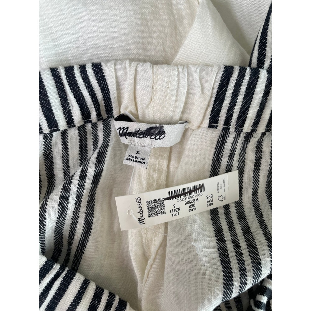 NWT Madewell Pants Pull On Linen Blend Small Bold Placement Stripe Cream Black - Picture 9 of 13